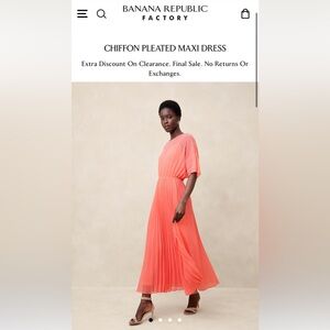 Banana Republic Coral Chiffon Pleated Maxi Dress